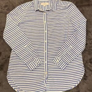 Loft blue & white striped button down shirt